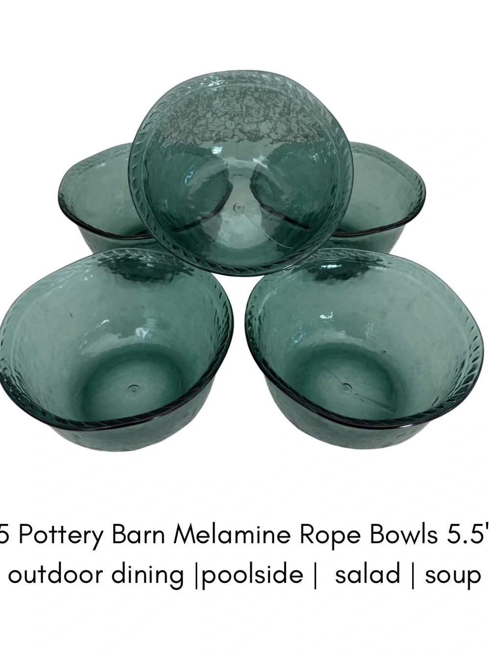 Pottery Barn Emerald Green Melamine Rope-Edge Bowls - Set of 5
